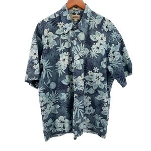 Campia Moda Hawaiian Shirt Mens XL Blue Tropical Floral 100% Cotton Short Sleeve